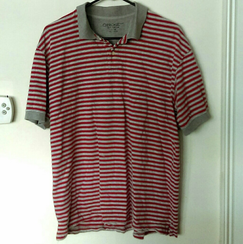 Cherokee gray and red striped polo